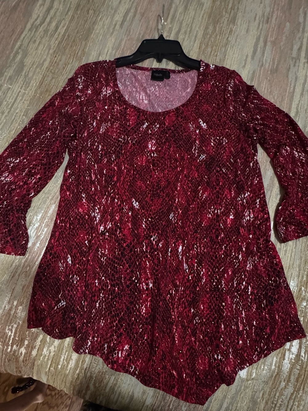 Rafaella Burgundy Red Patterned Scoop Neck Tunic